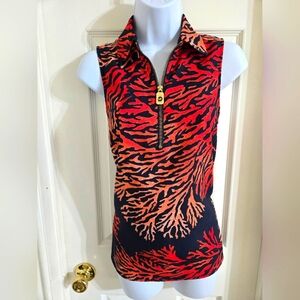 Micharl KORS Zippered Sleeveless Top with‎ Red and Orange Pattern